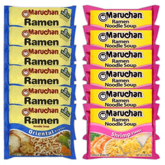 Maruchan Ramen Instant Noodle Soup Variety, 2 Flavors - 6 Packs Soy Sauce & 6 Packs Shrimp, 3 Ounce Single Servings