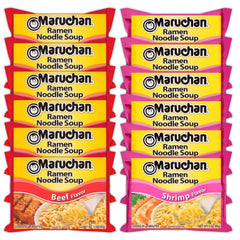 Maruchan Ramen Instant Noodle Soup Variety, 2 Flavors - 6 Packs Beef & 6 Packs Shrimp, 3 Ounce Single Servings