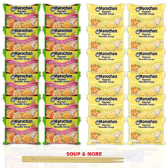 Maruchan Ramen Instant Noodle Soup Variety, 2 Flavors - 12 Packs Lime Chili Shrimp & 12 Creamy Chicken