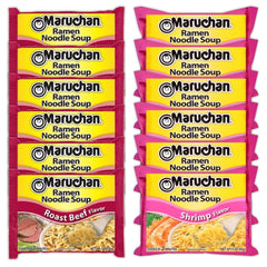 Maruchan Ramen Instant Noodle Soup Variety, 2 Flavors - 6 Packs Roast Beef & 6 Packs Shrimp, 3 Ounce Single Servings
