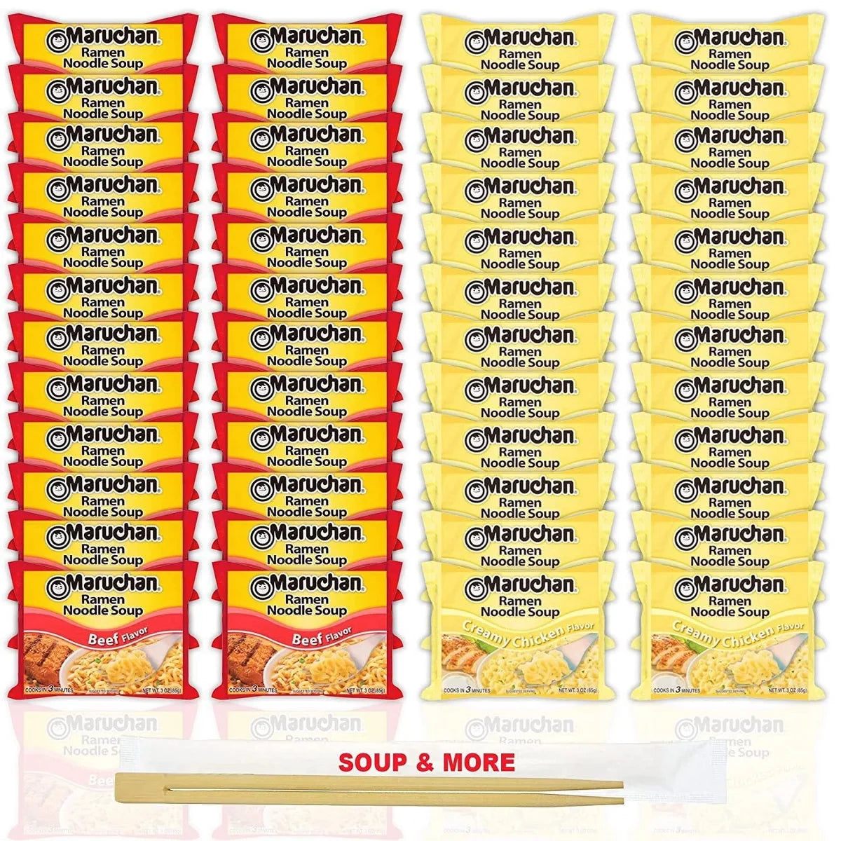 Maruchan Ramen Instant Noodle Soup - 2 Flavors - 24 Packs Beef & 24 Packs Creamy Chicken