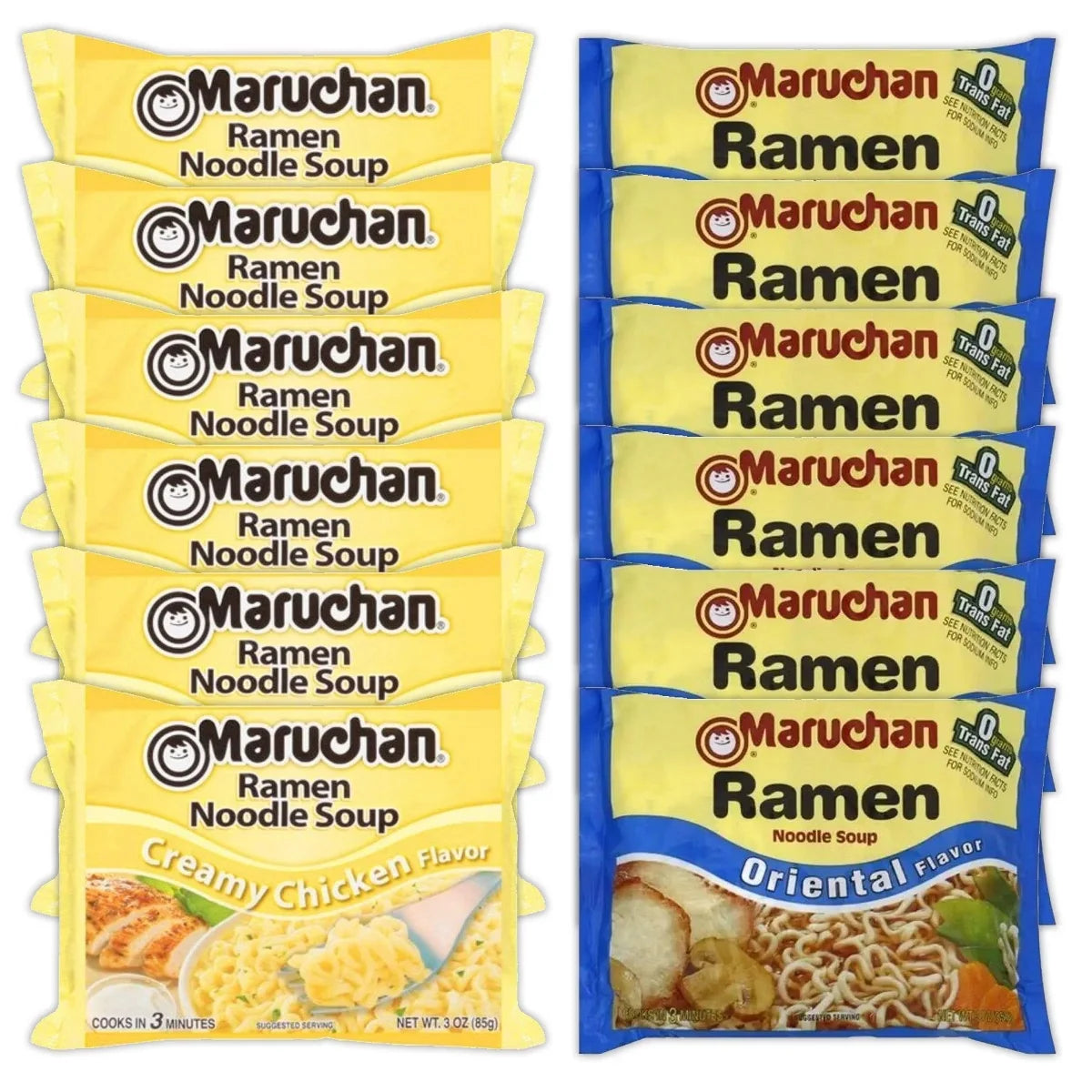 Maruchan Ramen Instant Noodle Soup Variety, 2 Flavors - 6 Packs Creamy Chicken & 6 Packs Soy Sauce, 3 Ounce Single Servings