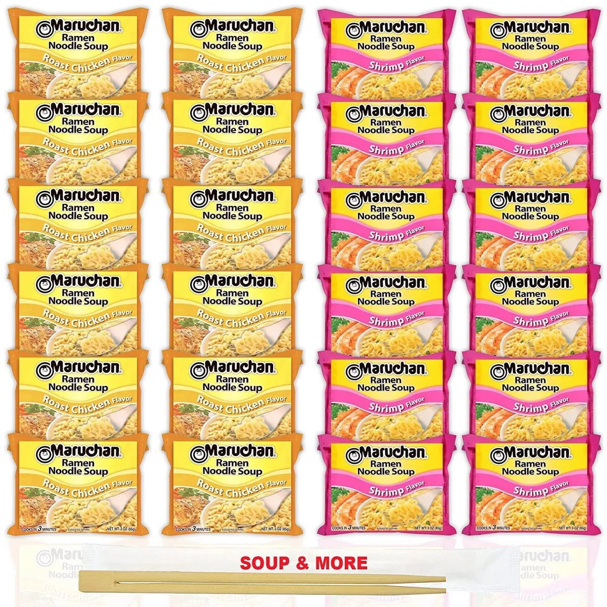 Maruchan Ramen Instant Noodle Soup Variety - 12 Packs Roast Chicken & 12 Packs Shrimp
