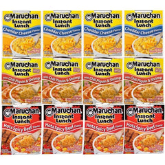 Maruchan Ramen cup Instant Soup Noodles Mix Variety 3 Flavor Packs 12 Count - 4 Cheddar Cheese, 4 Chili Piquin & Shrimp, 4 Hot & Spicy Beef, Pack
