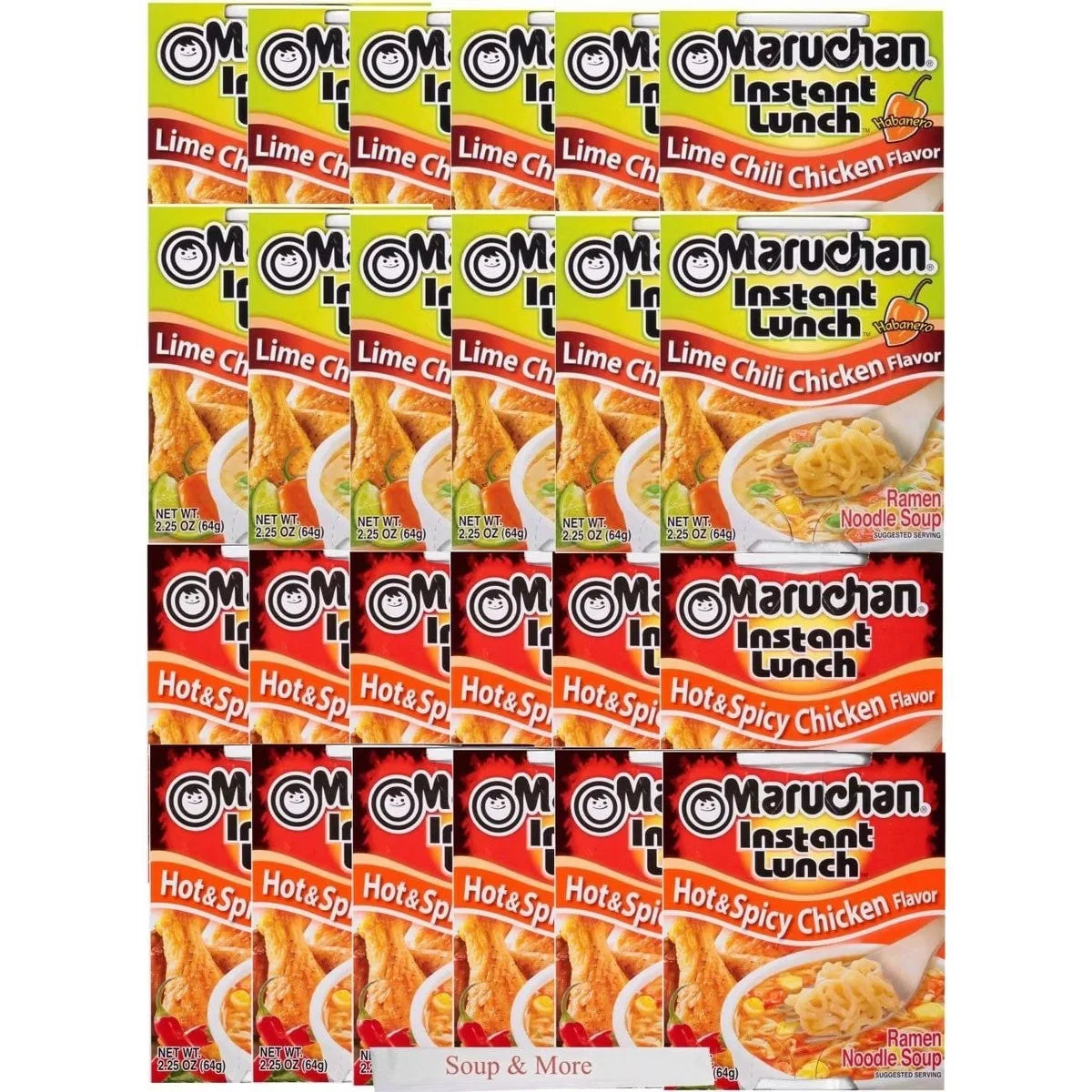 Maruchan Ramen Instant Cup Noodles 24 Count - 12 Lime Chili Chicken & 12 Hot & Spicy Chicken