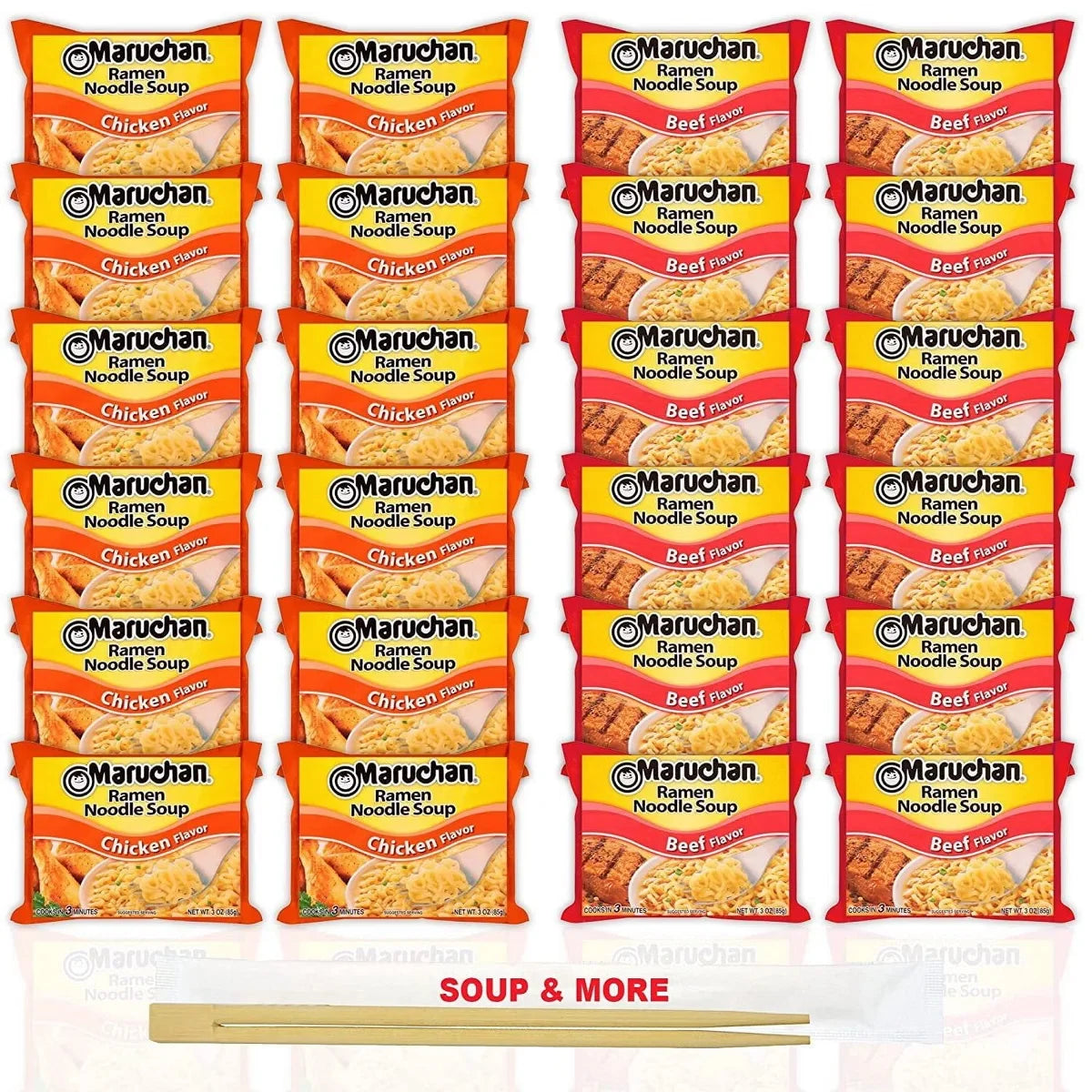 Maruchan Ramen Instant Noodle Soup Variety, 2 Flavors - 12 Packs Chicken & 12 Packs Beef