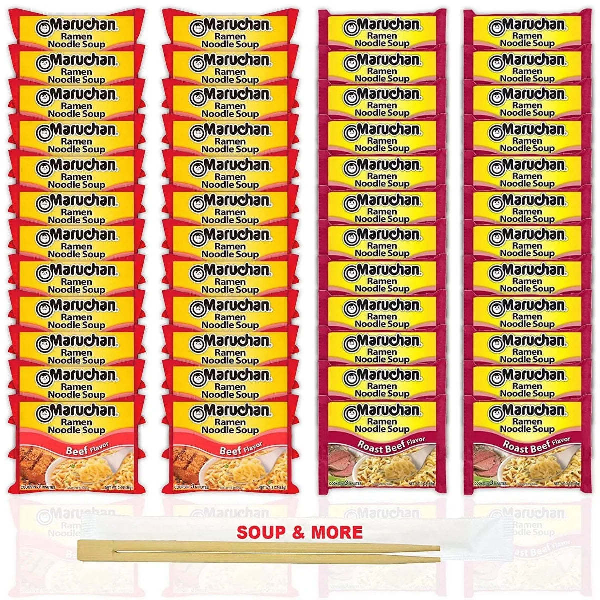 Maruchan Ramen Instant Noodle Soup - 2 Flavors - 24 Packs Beef & 24 Packs Roast Beef