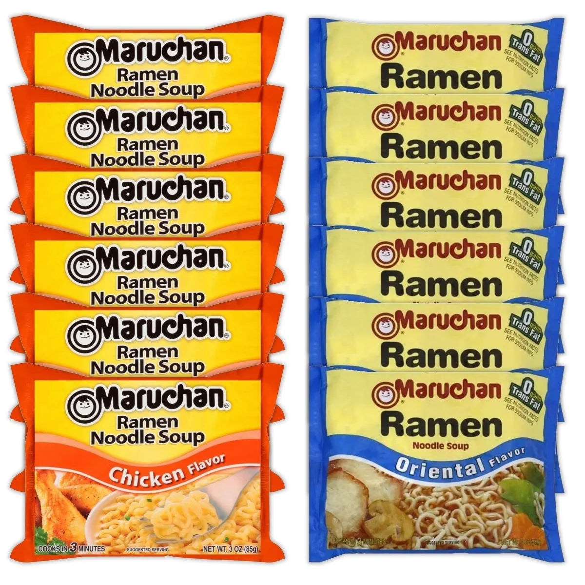 Maruchan Ramen Instant Noodle Soup Variety, 2 Flavors - 6 Packs Chicken & 6 Packs Soy Sauce, 3 Ounce Single Servings
