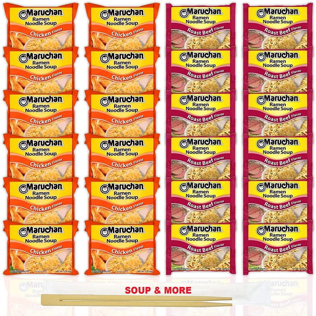 Maruchan Ramen Instant Noodle Soup Variety, 2 Flavors - 12 Packs Chicken & 12 Packs Roast Beef