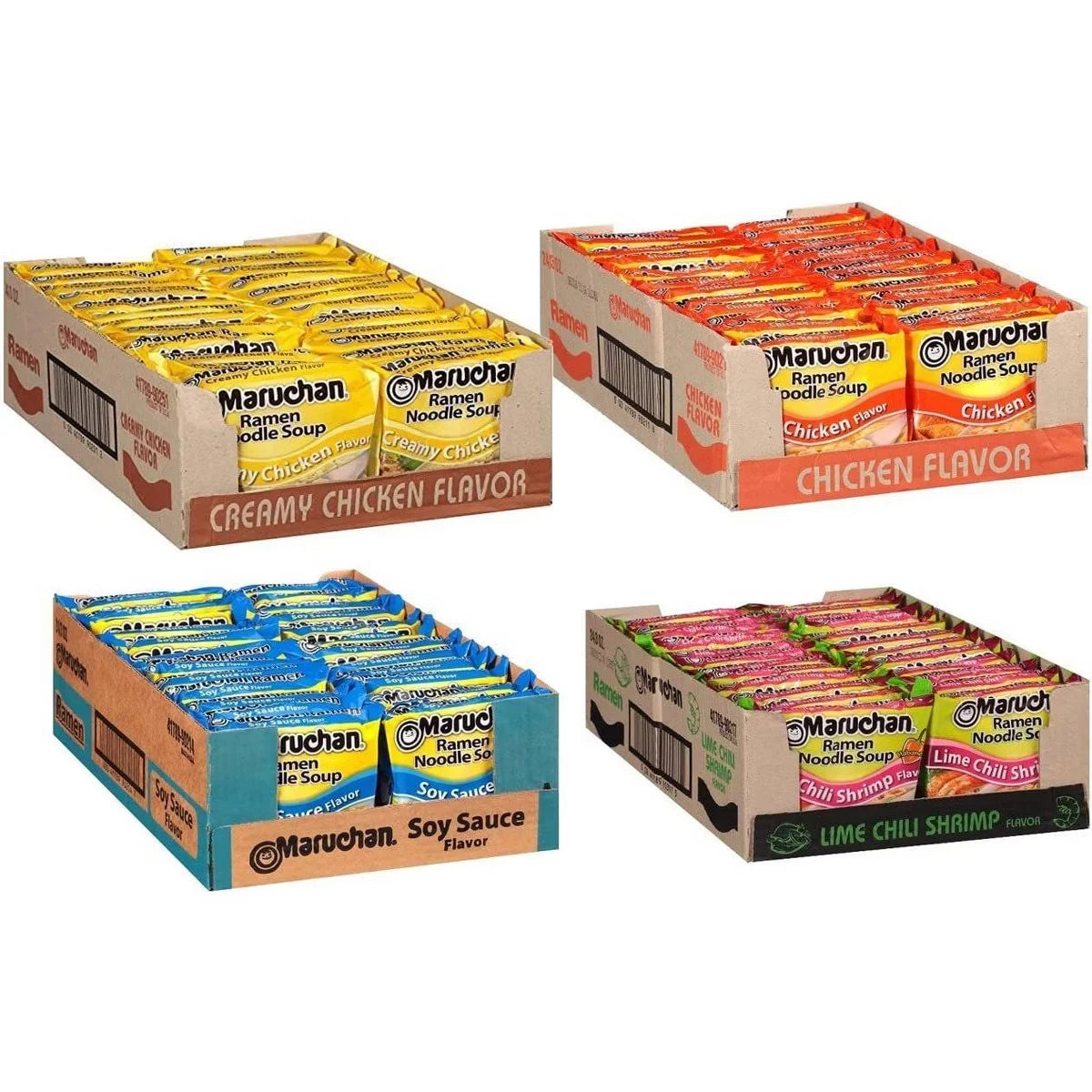 Maruchan Ramen Instant Soup Noodles Mix Variety 4 Flavor Packs 96 Count - 24 Roast Chicken, 24 Chicken, 24 Beef, 24 Roast Beef Pack