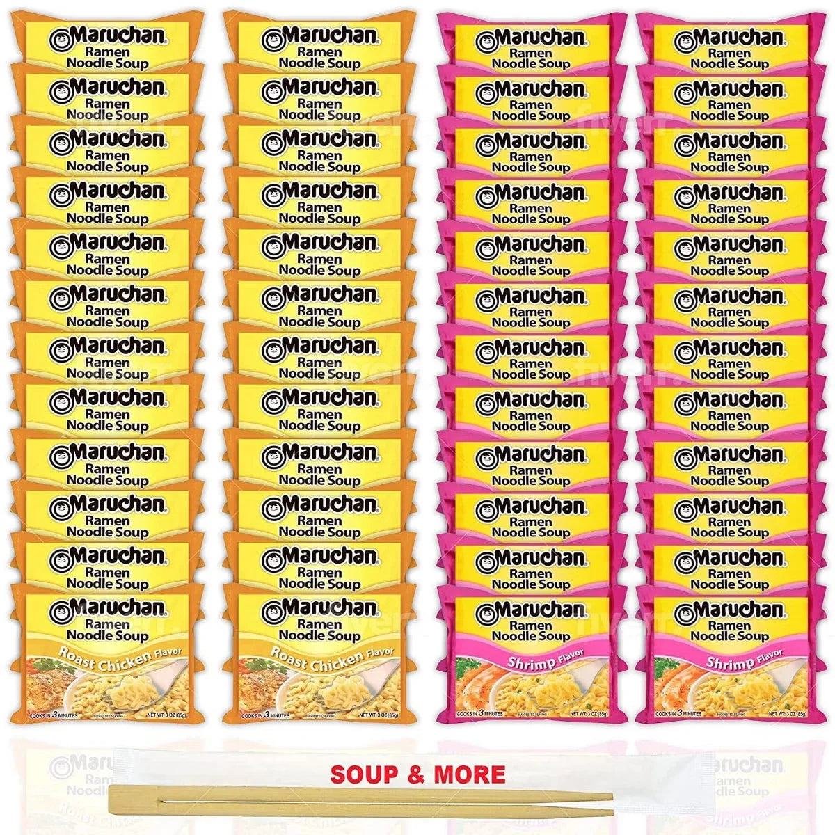 Maruchan Ramen Instant Noodle Soup - 2 Flavors - 24 Packs Roast Chicken & 24 Packs Shrimp