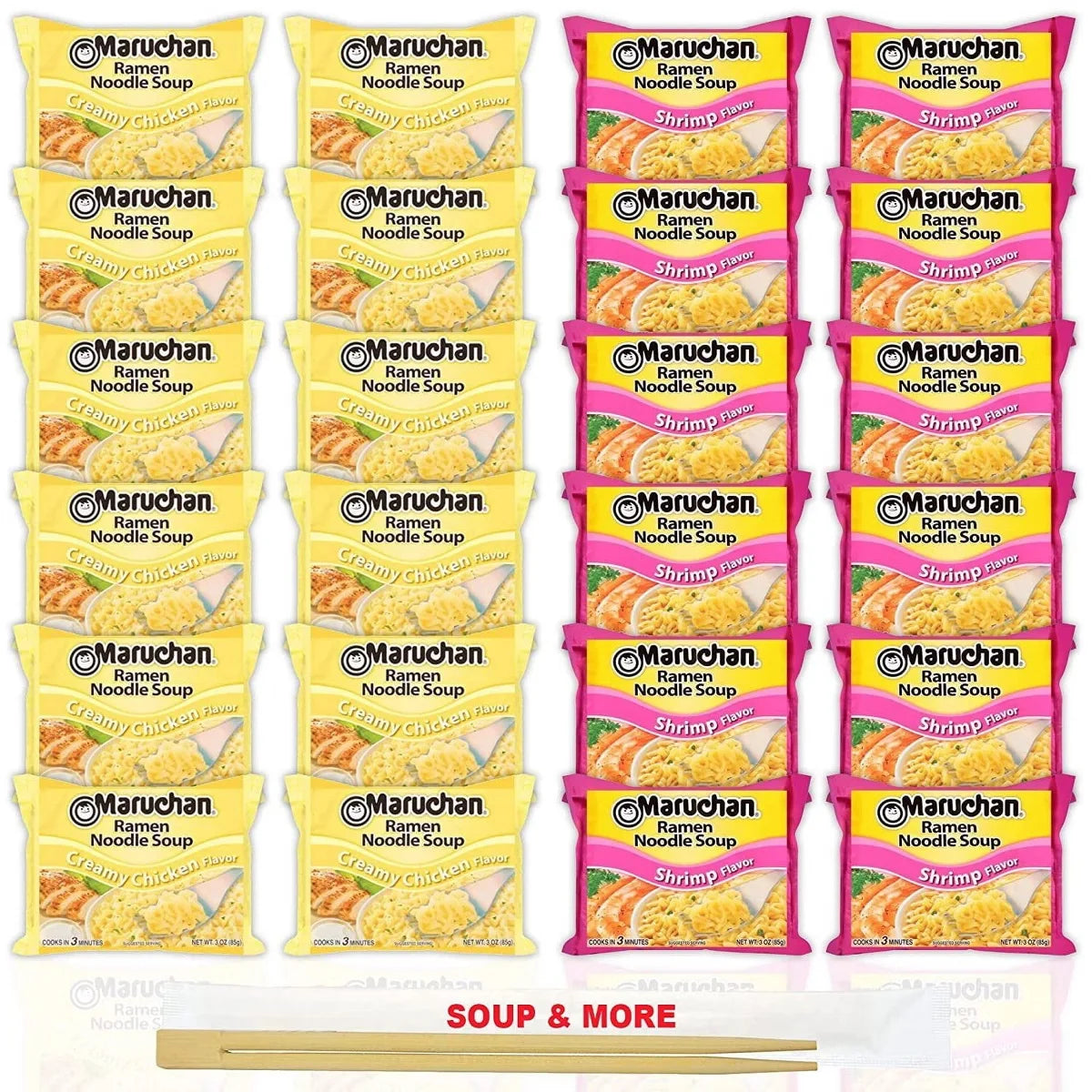 Maruchan Ramen Instant Noodle Soup Variety, 2 Flavors - 12 Packs Creamy Chicken & 12 Packs Shrimp