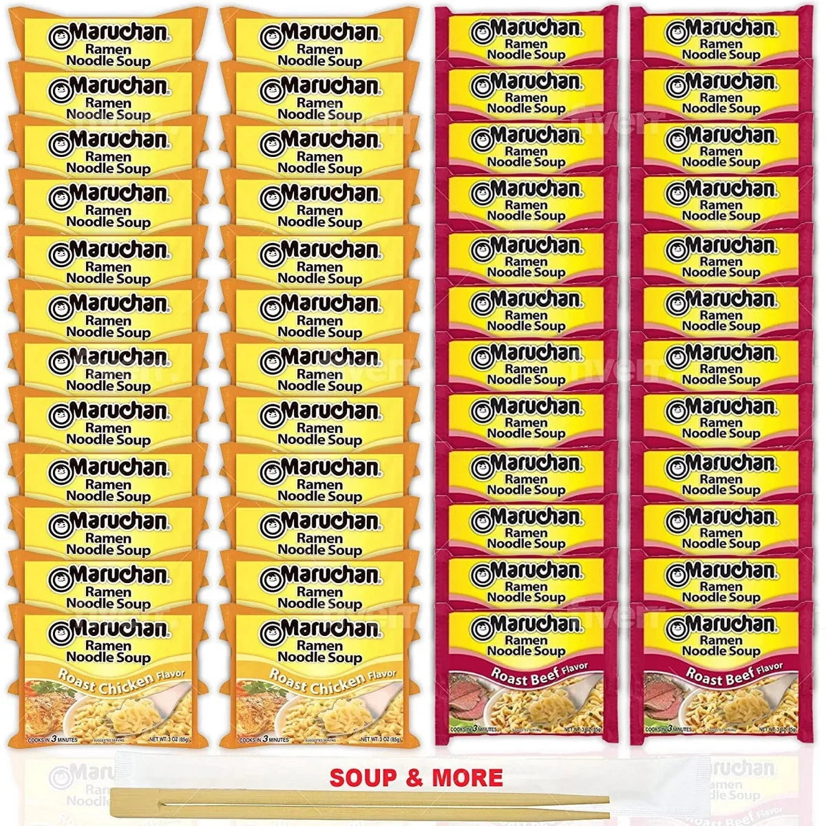 Maruchan Ramen Instant Noodle Soup - 2 Flavors - 24 Packs Roast Chicken & 24 Packs Roast Beef