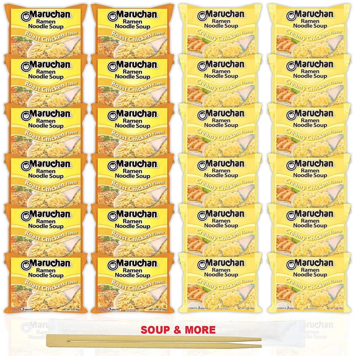 Maruchan Ramen Instant Noodle Soup Variety, 2 Flavors - 12 Roast Chicken & 12 Packs Creamy Chicken