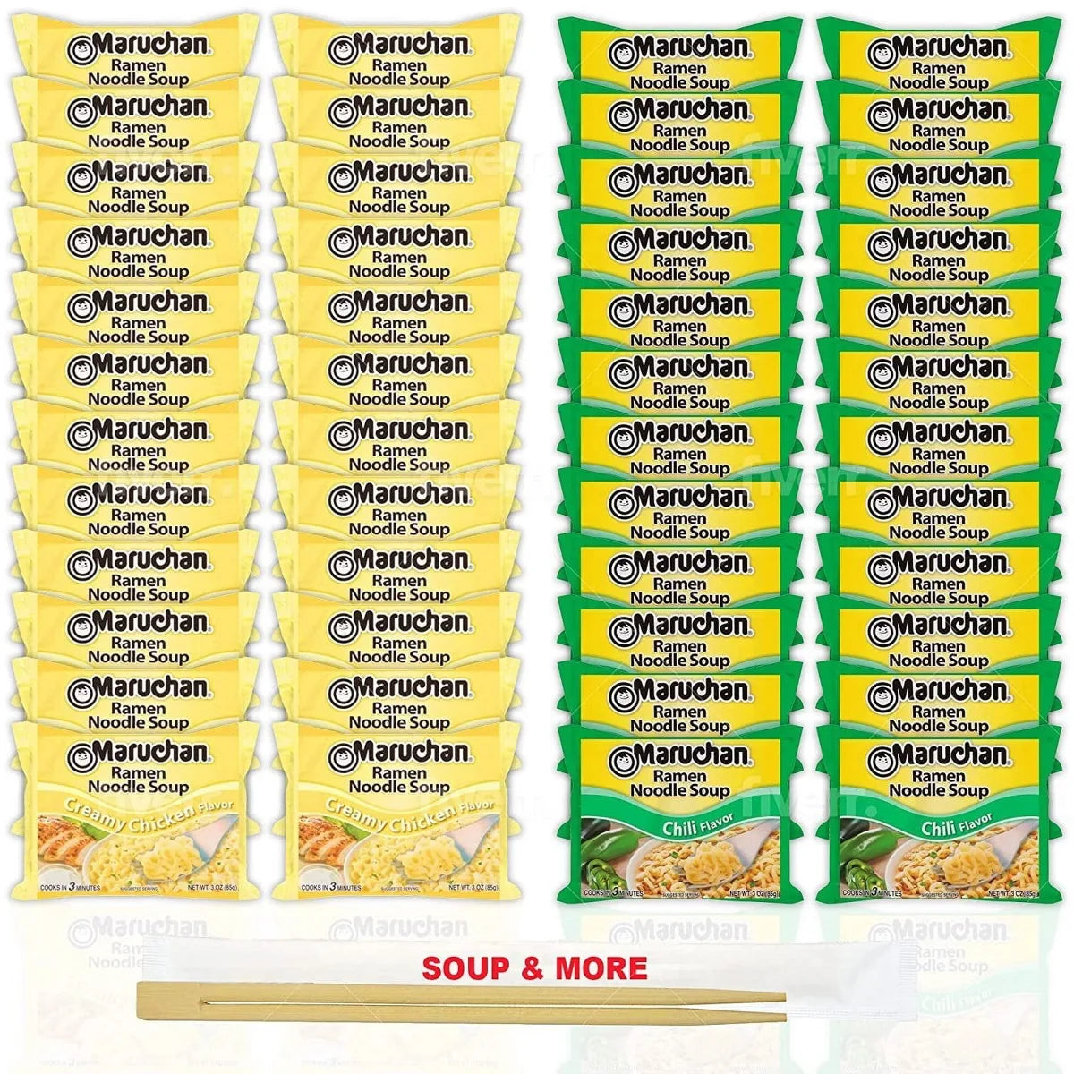 Maruchan Ramen Instant Noodle Soup - 2 Flavors - 24 Packs Creamy Chicken & 24 Packs Chili