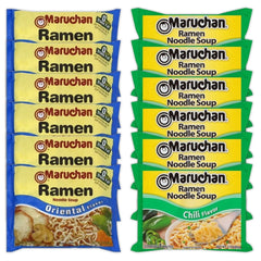 Maruchan Ramen Instant Noodle Soup Variety, 2 Flavors - 6 Packs Soy Sauce & 6 Packs Chili, 3 Ounce Single Servings