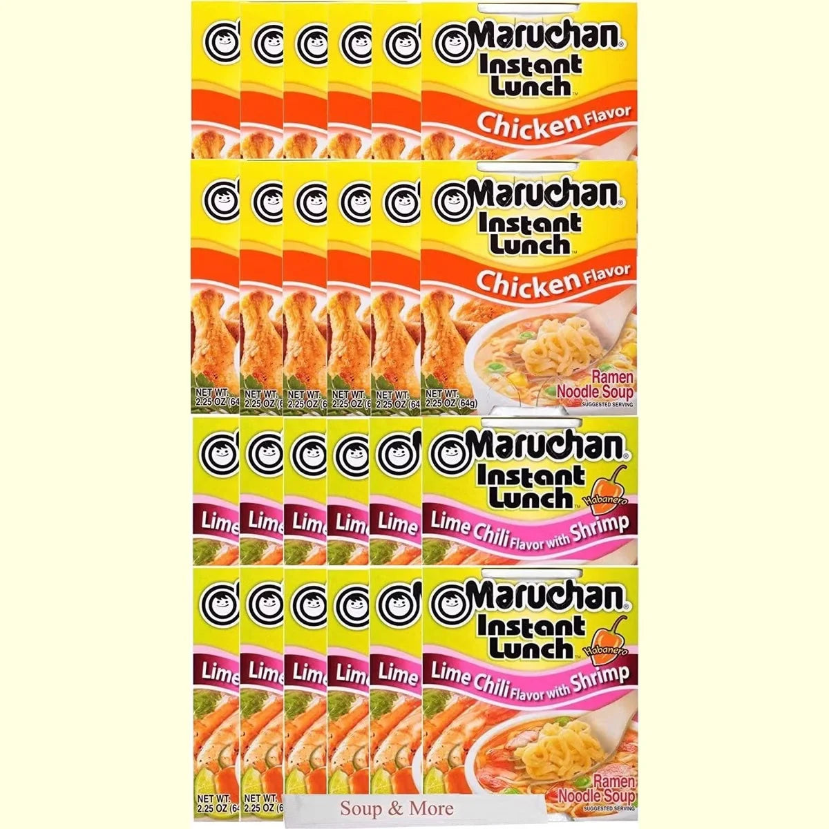 Maruchan Ramen Instant Cup Noodles 24 Count - 12 Chicken Flavor & 12 Lime Chili Shrimp Flavor , 2 Flavors
