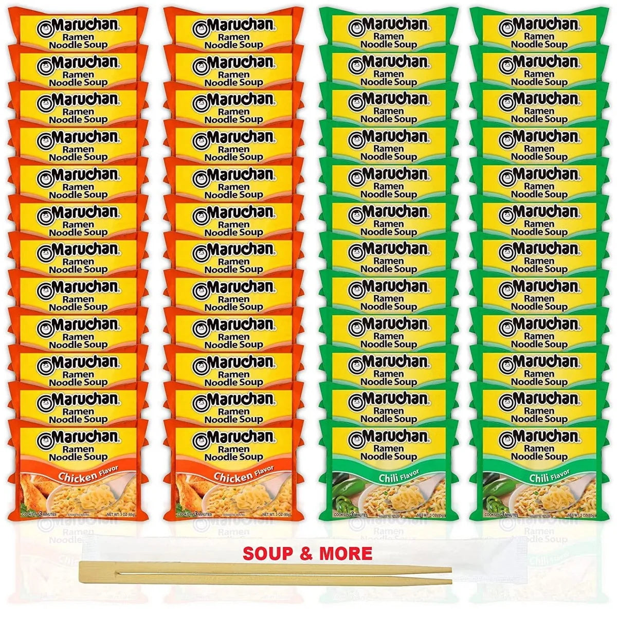 Maruchan Ramen Instant Noodle Soup - 2 Flavors - 24 Packs Chicken & 24 Packs Chili