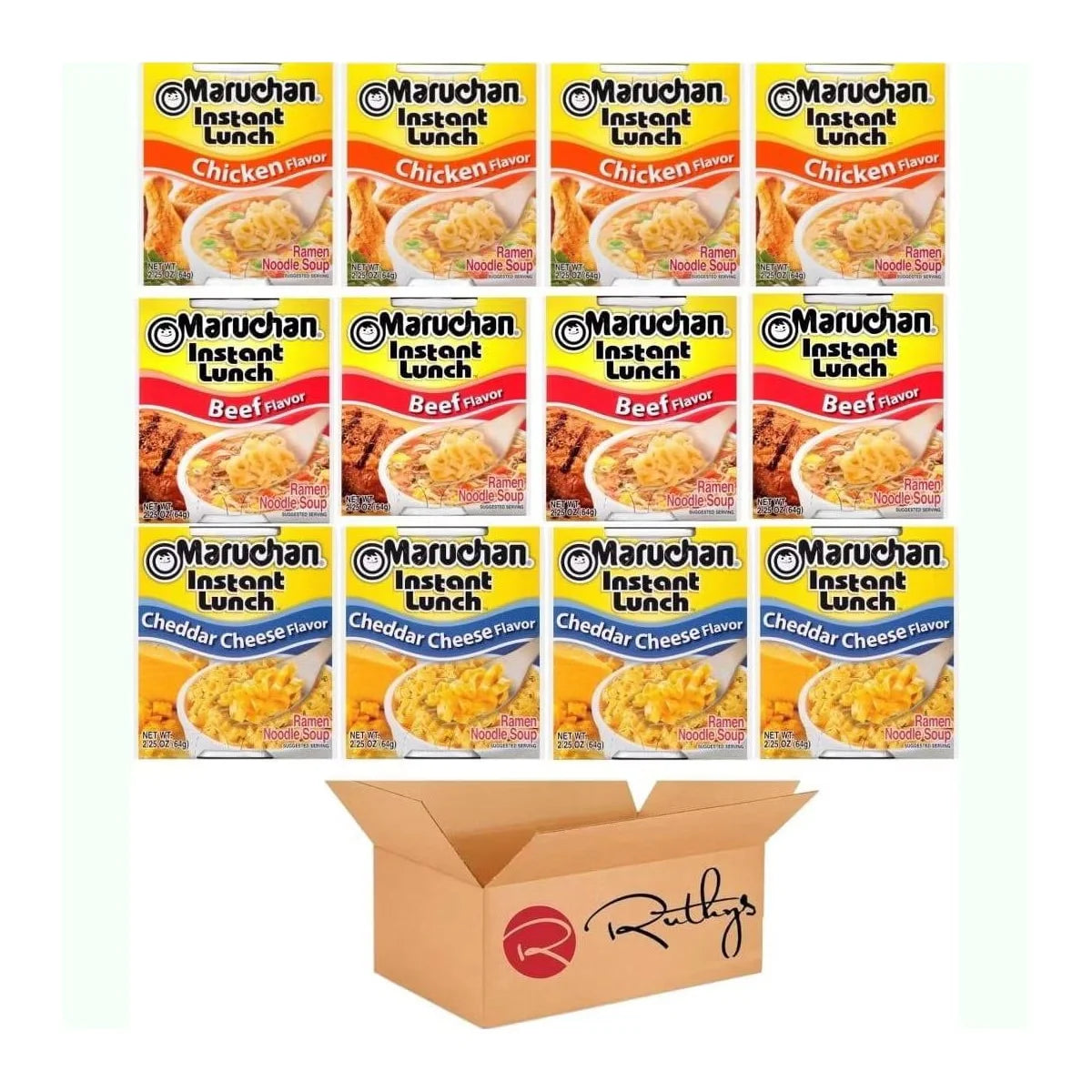 Maruchan Ramen Noodle Cup Soup Instant Lunch Variety 12 Count - 3 Flavors -Mix 10