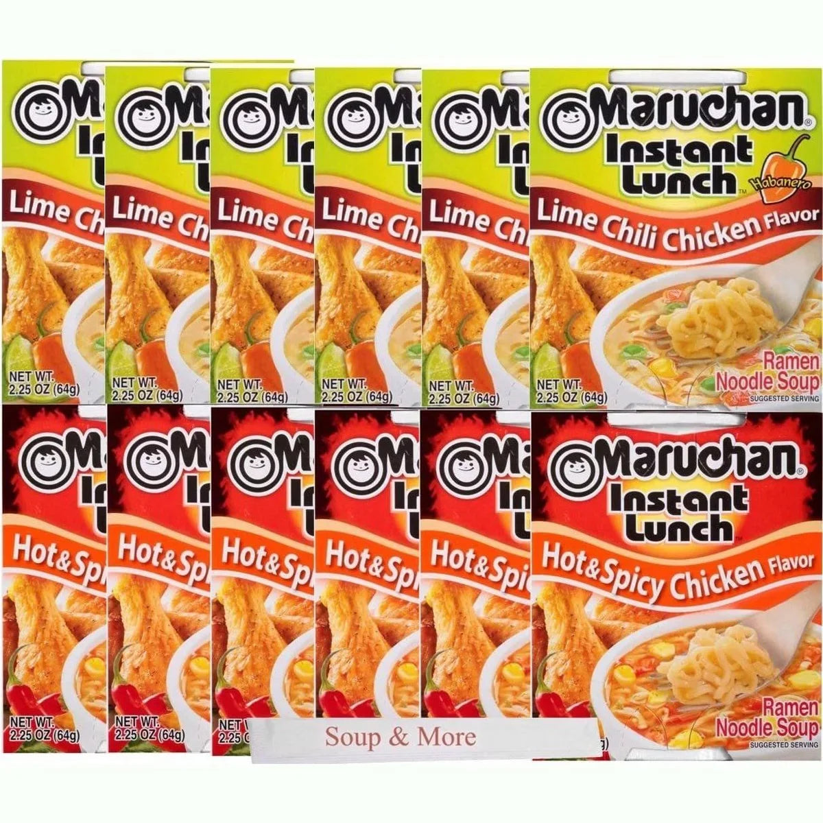 Maruchan Ramen Instant Cup Noodles 12 Count - 6 Lime Chili Chicken & 6 Hot & Spicy Chicken