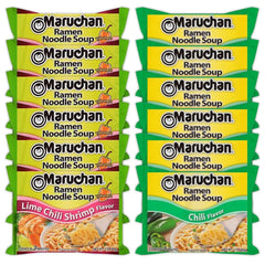 Maruchan Ramen Instant Noodle Soup Variety, 2 Flavors - 6 Packs Lime Chili Shrimp & 6 Packs Chicken, 3 Ounce Single Servings