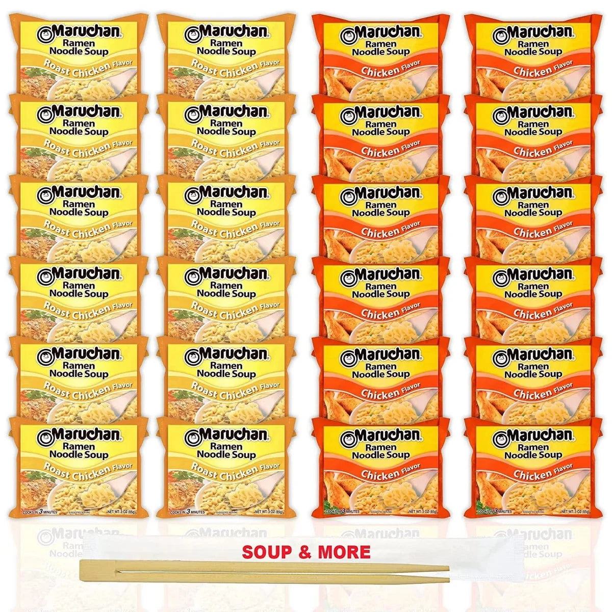 Maruchan Ramen Instant Noodle Soup Variety, 2 Flavors - 12 Packs Roast Chicken & 12 Packs Chicken