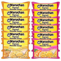 Maruchan Ramen Instant Noodle Soup Variety, 2 Flavors - 6 Packs Roast Chicken & 6 Packs Shrimp, 3 Ounce Single Servings