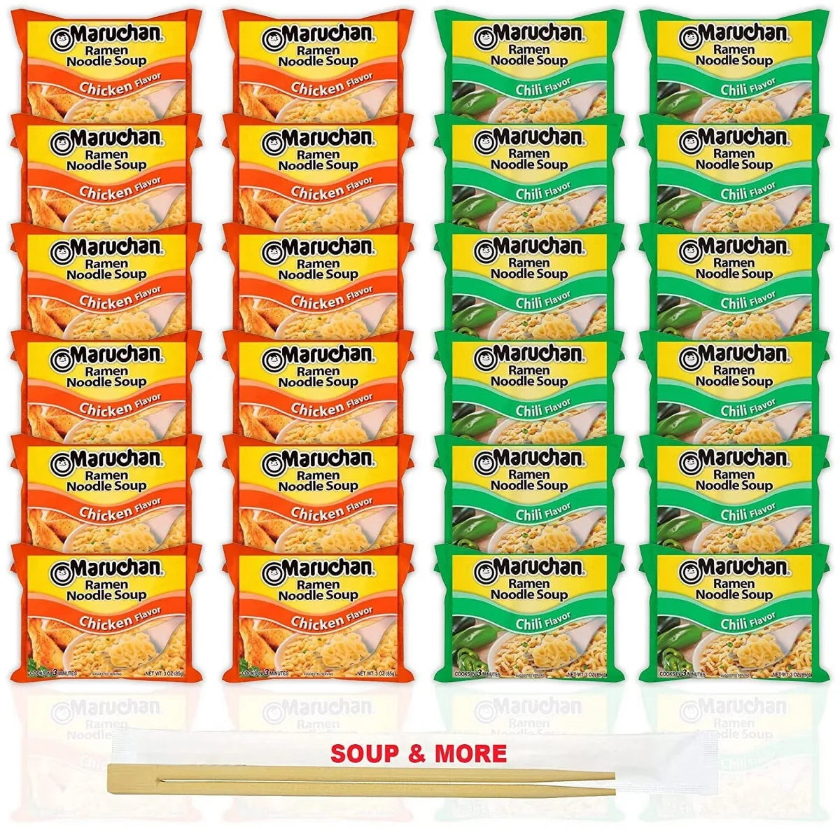 Maruchan Ramen Instant Noodle Soup Variety, 2 Flavors - 12 Packs Chicken & 12 Packs Chili