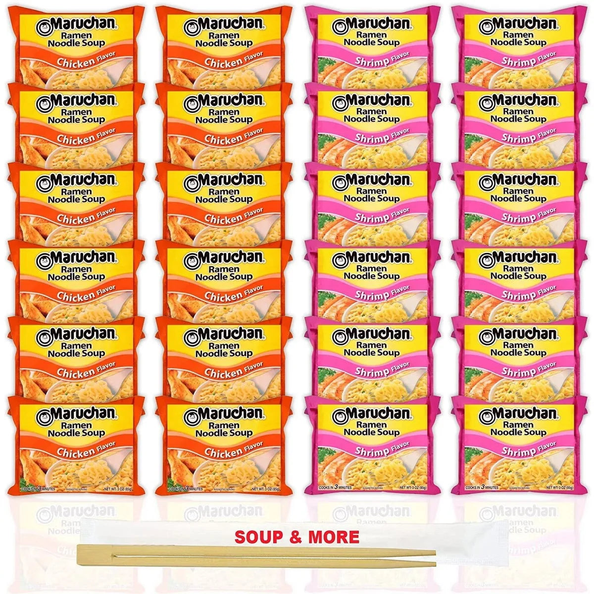 Maruchan Ramen Instant Noodle Soup Variety, 2 Flavors - 12 Packs Chicken & 12 Packs Shrimp