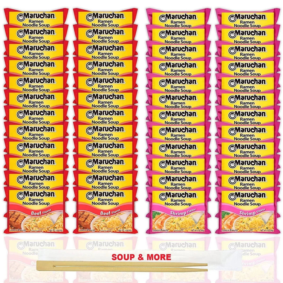 Maruchan Ramen Instant Noodle Soup - 2 Flavors - 24 Packs Beef & 24 Packs Shrimp