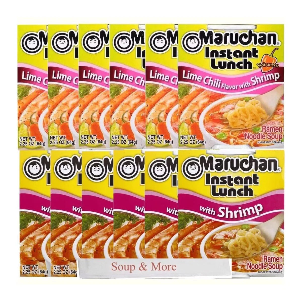 Maruchan Ramen Instant Cup Noodles 12 Count - 6 Shrimp & 6 Lime Chili Shrimp