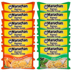 Maruchan Ramen Instant Noodle Soup Variety, 2 Flavors - 6 Packs Chicken & 6 Packs Chili, 3 Ounce Single Servings