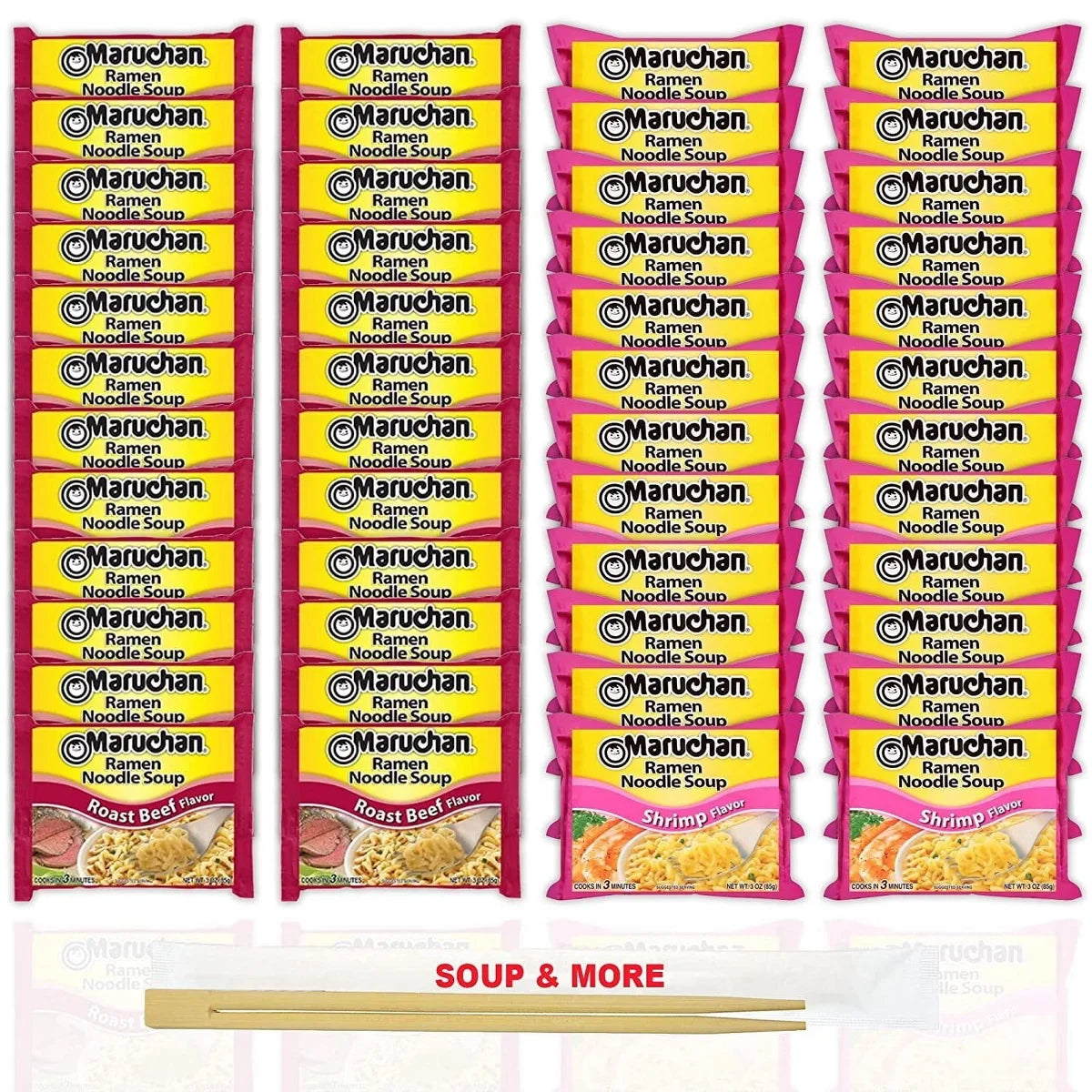 Maruchan Ramen Instant Noodle Soup - 2 Flavors - 24 Packs Roast Beef & 24 Packs Shrimp